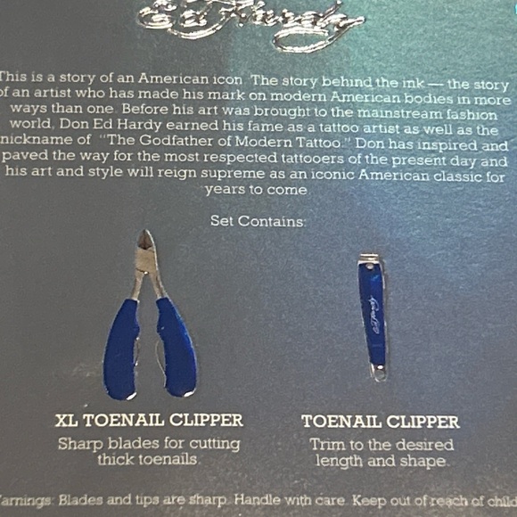 Ed Hardy 2 pc Xl Clipper Set Toenail Fingernail Ingrown Nail Grooming Set Blue - Picture 11 of 11